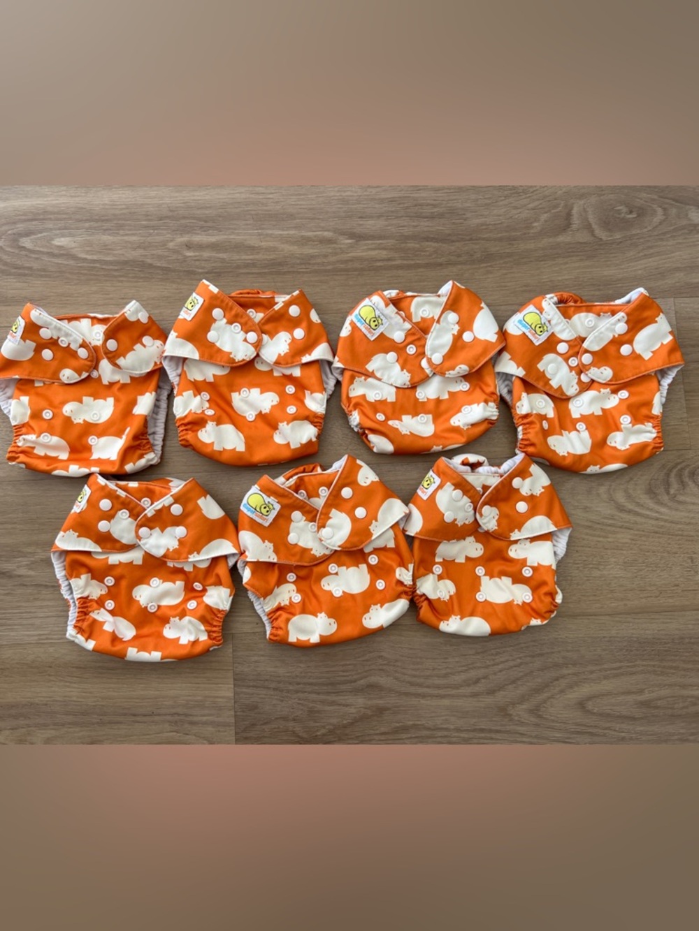 Orange Hippo Print Diaper Safari Baby Cloth Diaper Pocket Covers Set of 7